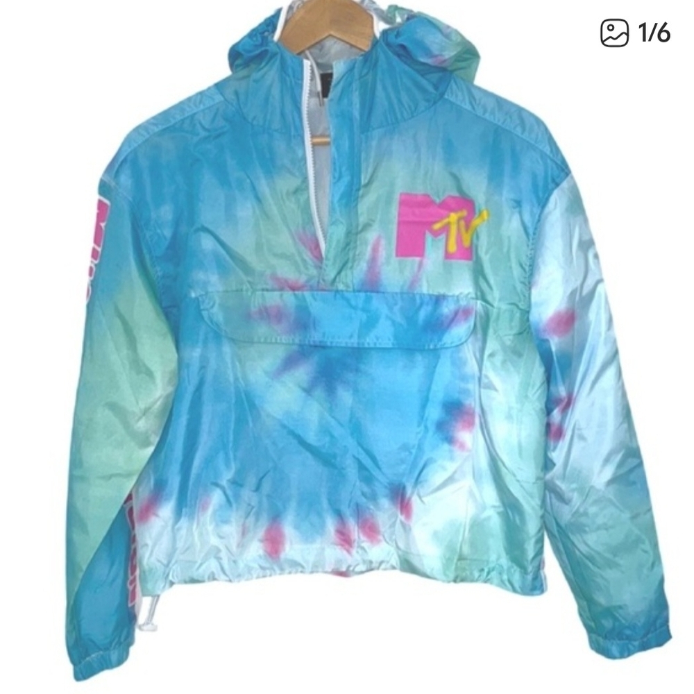 MTV Official Tie-Dye Hoodie Windbreaker Jacket - Women Size Large (NWT)